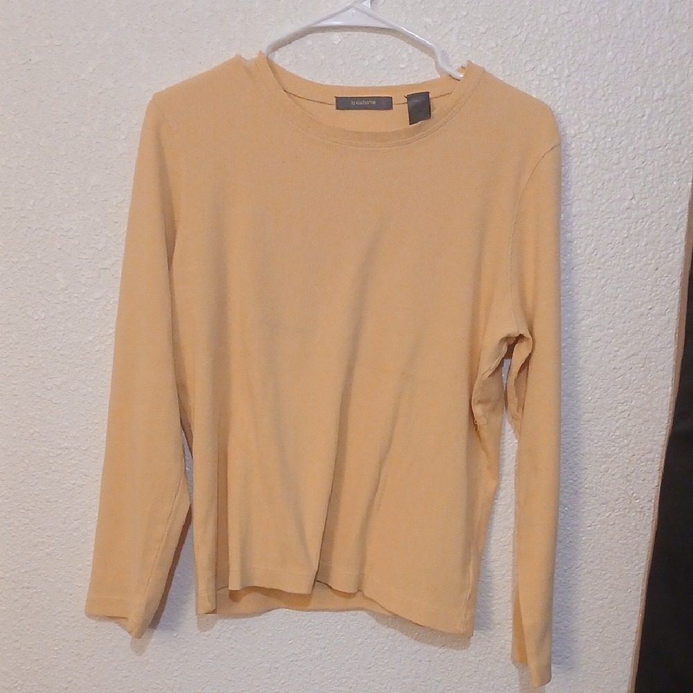 Liz Claiborne L Yellow Beige Long Sleeve Top